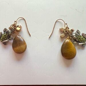 Chico's Gold and Brown Frog Pierced Earrings